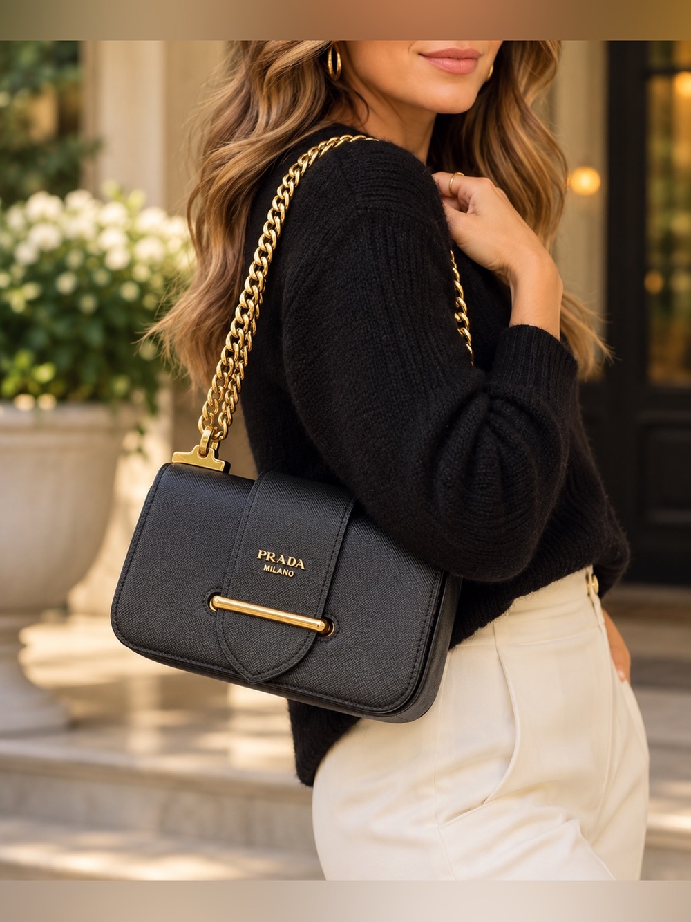 Prada Sidonie Black Saffiano Leather Gold Chain Shoulder Crossbody Designer Bag - Picture 1 of 17